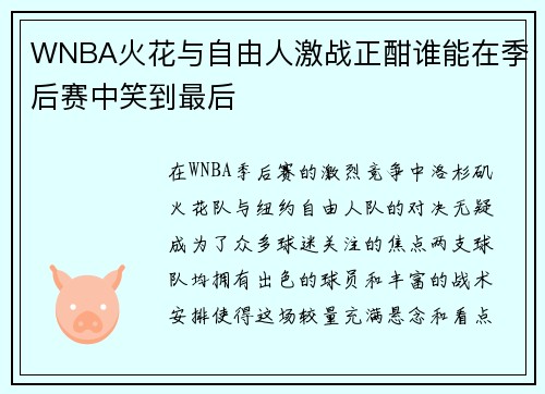 WNBA火花与自由人激战正酣谁能在季后赛中笑到最后